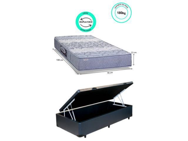 Imagem de Cama Box Baú Solteiro + Colchão Protege Sankonfort Espuma Ortopédica Dupla face -78x188x64