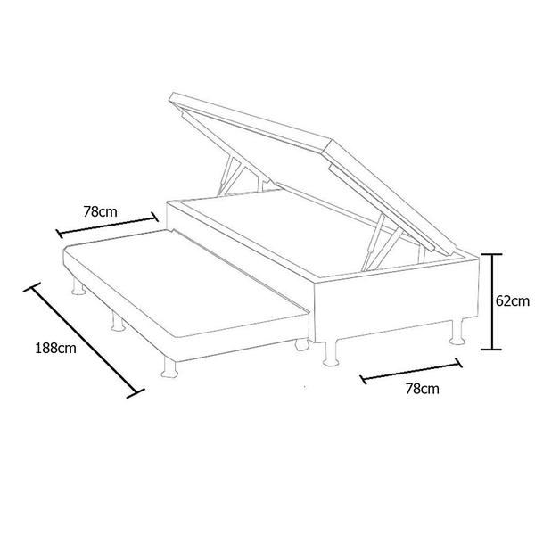 Imagem de Cama Box Baú Solteiro com Auxiliar Mola Bonnel Sintético Bege 56x78x188