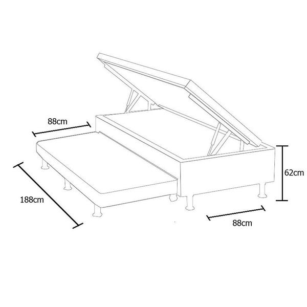 Imagem de Cama Box Baú Solteiro com Auxiliar Mola Bonnel Sintético Bege 56x88x188