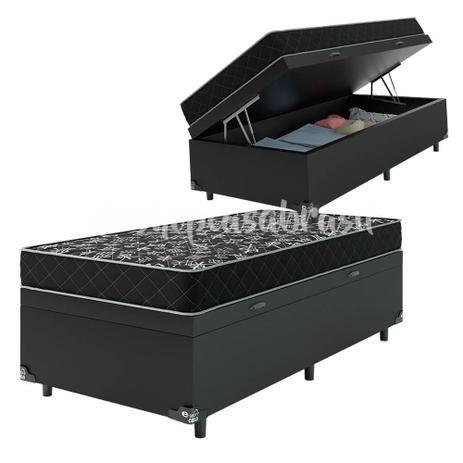 Cama Box Baú Solteiro Conforto Sintético Cinza + Colchão Solteiro Conforto Espuma D33 20x88x188 - RABI COLCHOES Imagem de Cama Box Baú Solteiro Conforto Sintético Cinza + Colchão Solteiro Conforto Espuma D33 20x88x188