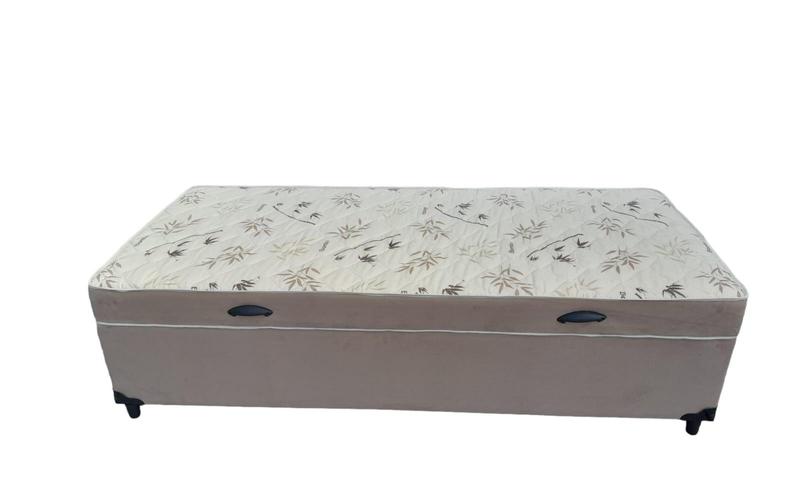 Cama Box Baú Solteiro Conjugado, (com colchão acoplado) em Suede Bege - Imperium do Sono Imagem de Cama Box Baú Solteiro Conjugado, (com colchão acoplado) em Suede Bege