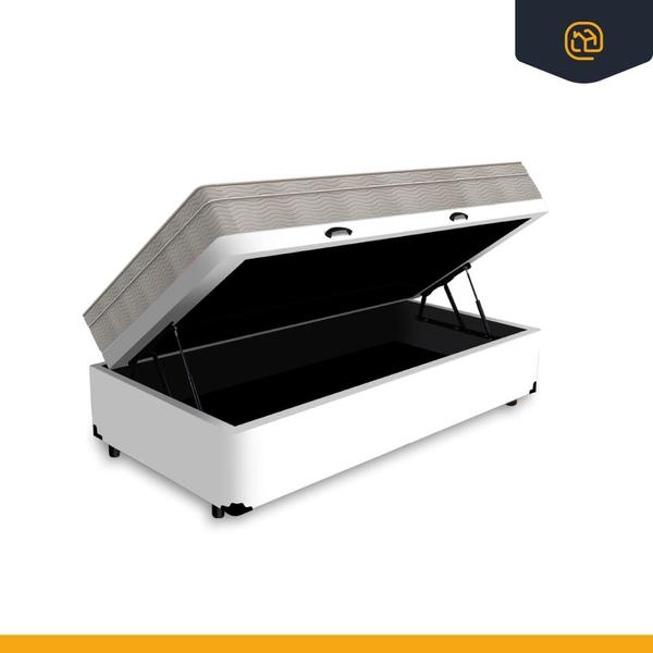 Imagem de Cama Box Baú Solteiro King + Colchão de Molas Ensacadas Ortobom Airtech 96cm - Suporta até 150 Kg Por Pessoa