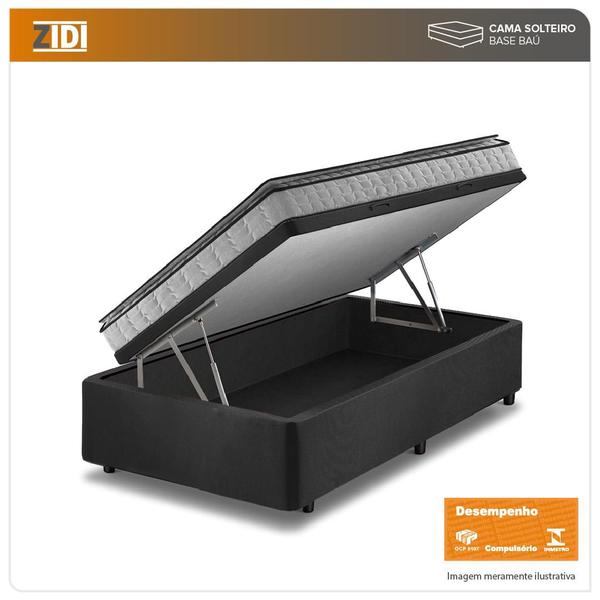 Cama Box Baú Solteiro Preto + Colchão Ortopedico Espuma D33 Pillow Top Hanover One 88x188x64cm - Anjos Imagem de Cama Box Baú Solteiro Preto + Colchão Ortopedico Espuma D33 Pillow Top Hanover One 88x188x64cm