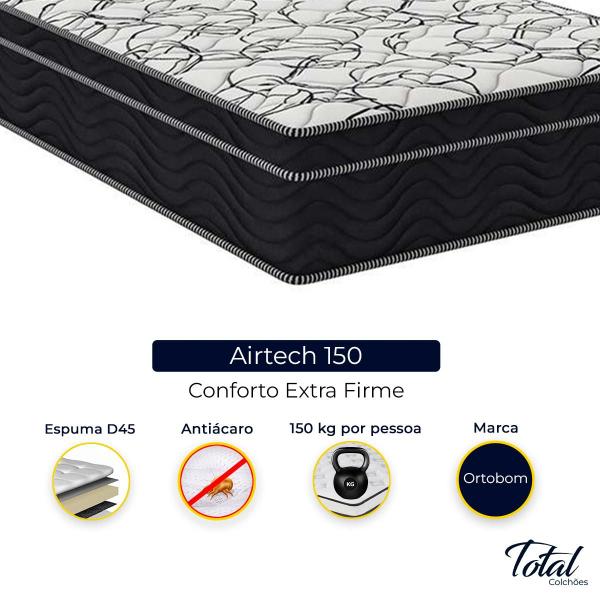 Imagem de Cama Box Baú Solteiro Preto e Colchão Airtech 150 D45 Ortobom