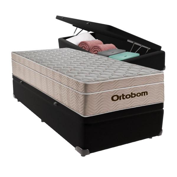 Imagem de Cama Box Baú Solteiro Preto e Colchão Airtech Springpocket Molas Ensacadas Ortobom