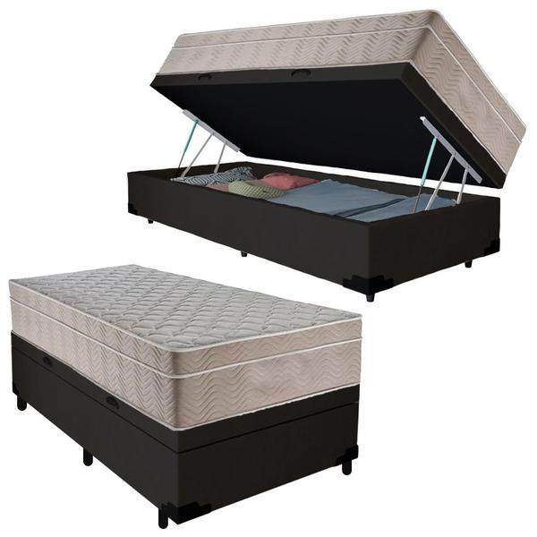 Imagem de Cama Box Baú Suede Solteiro + Colchão SerenePrime Molas Ensacadas 88x188x69 Preto