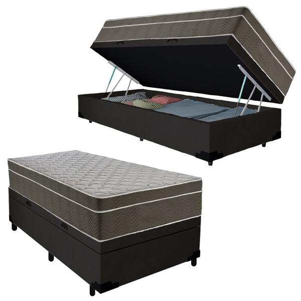 Imagem de Cama Box Baú Suede Solteiro + Colchão SerenePrime Molas Ensacadas 88x188x69 Preto