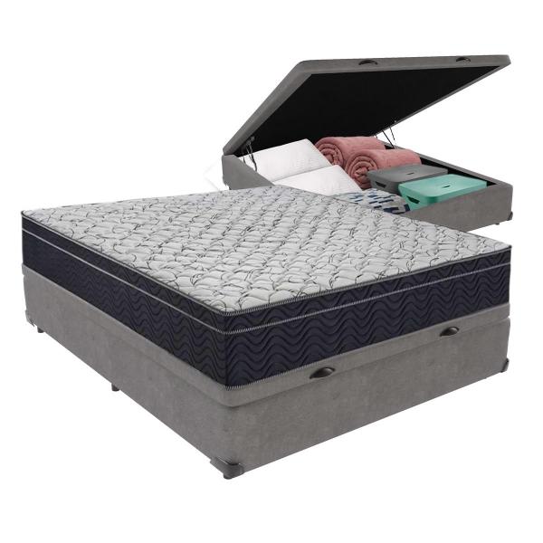 Imagem de Cama Box Baú Viúvo Cinza e Colchão Airtech 150 D45 Ortobom