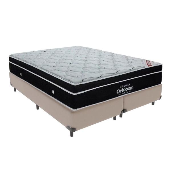 Imagem de Cama Box Bipartido Queen Bege e Colchão Elegant Superpocket Molas ensacadas Ortobom