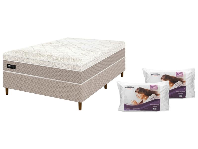 Cama Box (Box + Colchão) Casal Umaflex de Molas - Ensacadas 56cm de Altura Verona + 2 Travesseiros