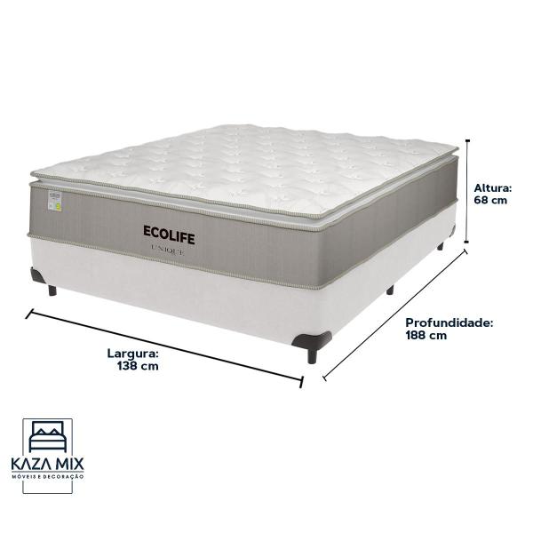 Imagem de Cama Box Branco e Colchão Casal Ecolife Molas Ensacadas Unique