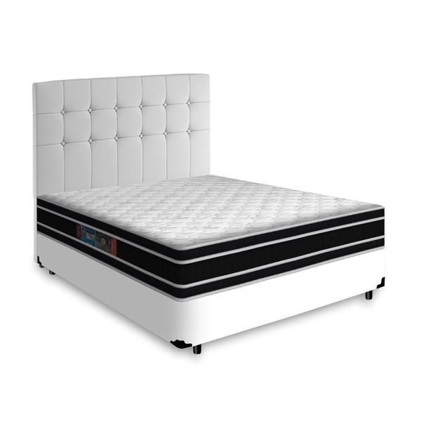 Imagem de Cama Box + Cabeceira Cassis e Colchão Casal - Castor - Black White D33 - 138x188x62cm Branco