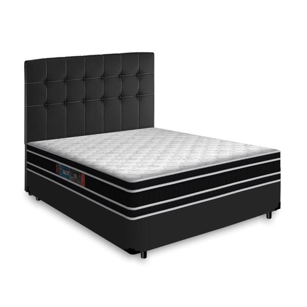 Imagem de Cama Box + Cabeceira Cassis e Colchão Casal - Castor - Black White D33 - 138x188x62cm Preto