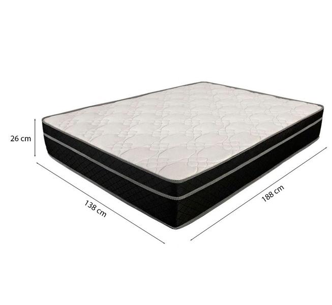 Imagem de Cama Box Casal 138 - Tecido Sintético Branco com Colchão Paris - Molas Ensacadas Preto 56x138x188