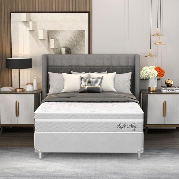 Imagem de Cama Box Casal 138x188x61cm Soft New Montreal Cinza