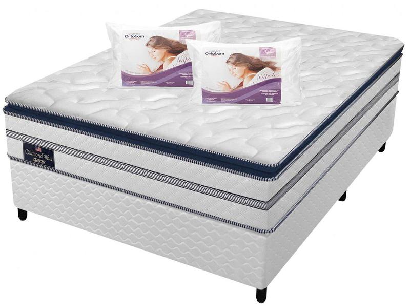 Cama Box Casal (Box + Colchão) Gazin de Mola - Ensacada 59cm de Altura + 2 Travesseiros Or... Cama Box Casal (Box + Colchão) Gazin de Mola - Ensacada 59cm de Altura + 2 Travesseiros Or...