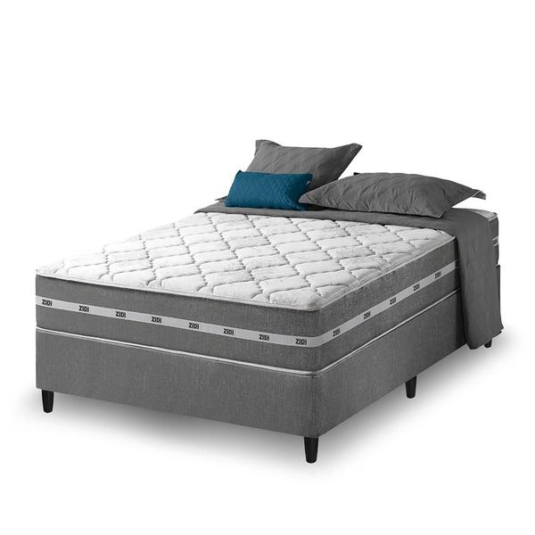 Cama Box Casal Cinza + Colchão Molas Ensacadas Zidi Miami 138x188x59cm Cama Box Casal Cinza + Colchão Molas Ensacadas Zidi Miami 138x188x59cm