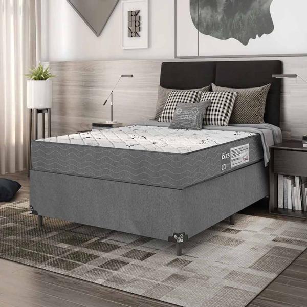 Imagem de Cama Box Casal + Colchão D33 One Face - 56x138x188cm - Suede Cinza