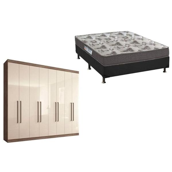 Imagem de Cama Box Casal + Colchão D33 Ortobom + Guarda Roupa Master Vip 8.4 Castanha/Off White