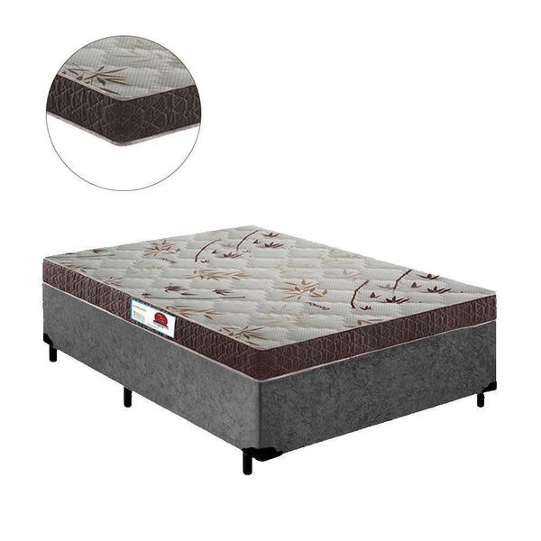 Imagem de Cama Box Casal Colchão Espuma D33 Bordado + Box Suede Cinza Serra Negra 64x138x188