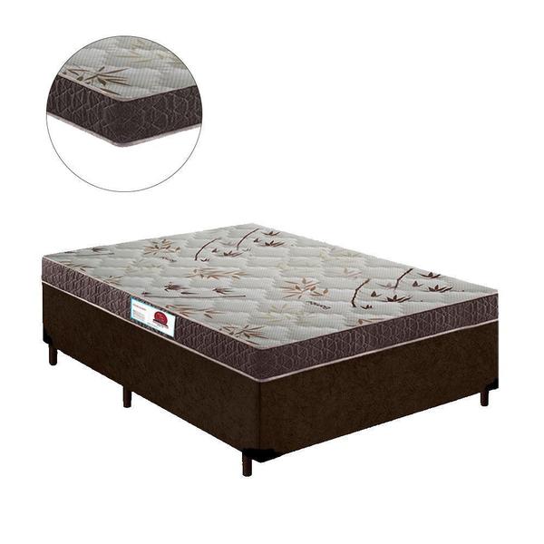 Imagem de Cama Box Casal Colchão Espuma D33 Bordado + Box Suede Marrom Serra Negra 64x138x188