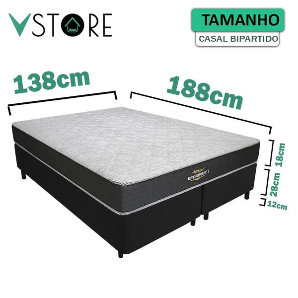 Imagem de Cama Box Casal + Colchão Espuma D33 Ortopédico 138x188x58cm Orthopedic l Várias Cores V-Store