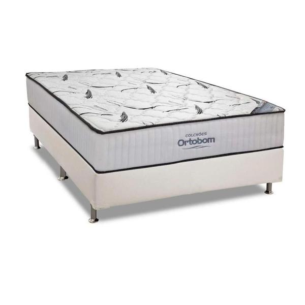 Imagem de Cama Box Casal: Colchão Espuma Ortobom D45 High Foam + Base CRC Courano White(138x188)