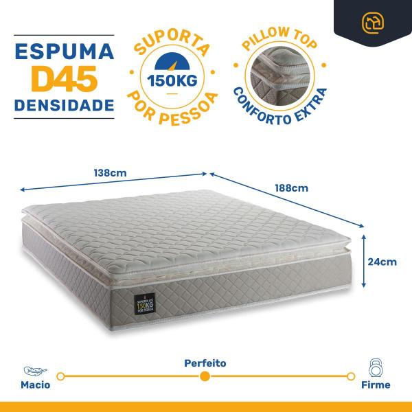 Imagem de Cama Box Casal + Colchão Strong D45 One Face Bege 138x188x63cm - Suporta até 150Kg Por Pessoa