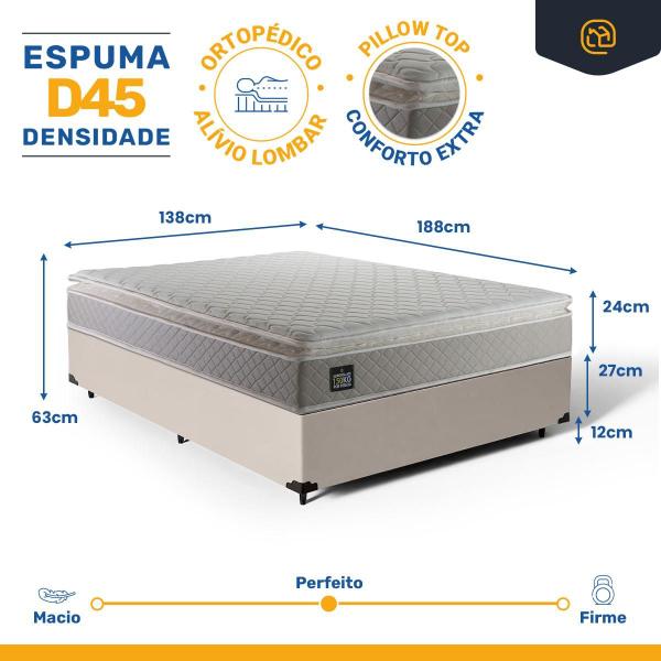 Imagem de Cama Box Casal + Colchão Strong D45 One Face Bege 138x188x63cm - Suporta até 150Kg Por Pessoa