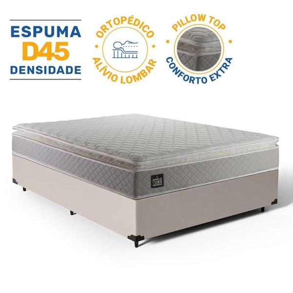 Imagem de Cama Box Casal + Colchão Strong D45 One Face Bege 138x188x63cm - Suporta até 150Kg Por Pessoa