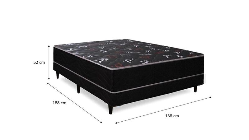 Imagem de Cama Box Casal Ortopédica Conjugada 138x188x52 Tampo Preto Matelassê