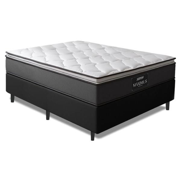 Cama Box Casal Queen Colchão Molas Ensacadas Pillow Top Maximus 158x198x62cm Cinza / Preto Gazin - Suporta até 120Kg por Pessoa