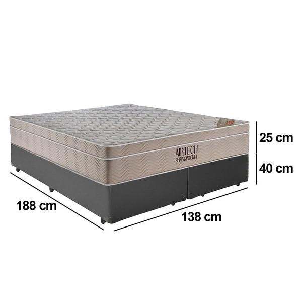 Imagem de Cama Box Casal Sintético Bipartido + Colchão Ortobom Airtech Molas Ensacadas 138x188x65