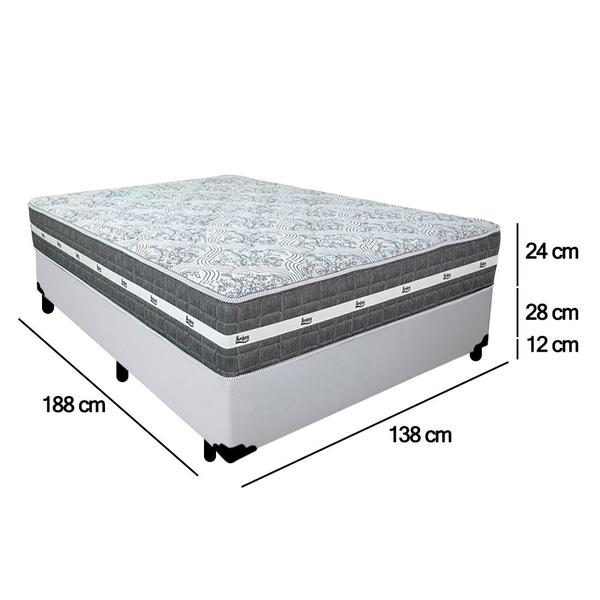 Imagem de Cama Box Casal Sintético + Colchão Anjos Black Graphite Molas Ensacadas 138x188x64cm Branco