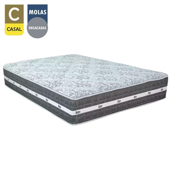 Imagem de Cama Box Casal Sintético + Colchão Anjos Black Graphite Molas Ensacadas 138x188x64cm Branco