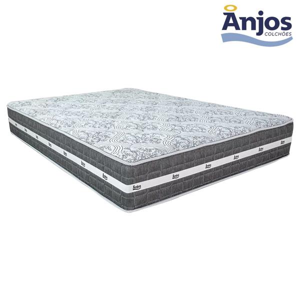 Imagem de Cama Box Casal Sintético + Colchão Anjos Black Graphite Molas Ensacadas 138x188x64cm Branco