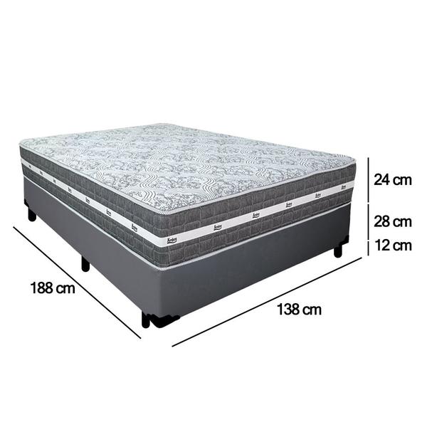 Imagem de Cama Box Casal Sintético + Colchão Anjos Black Graphite Molas Ensacadas 138x188x64cm Cinza