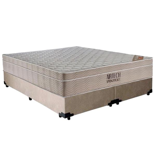 Imagem de Cama Box Casal Suede Bipartido + Colchão Ortobom Airtech Molas Ensacadas 138x188x65 Bege