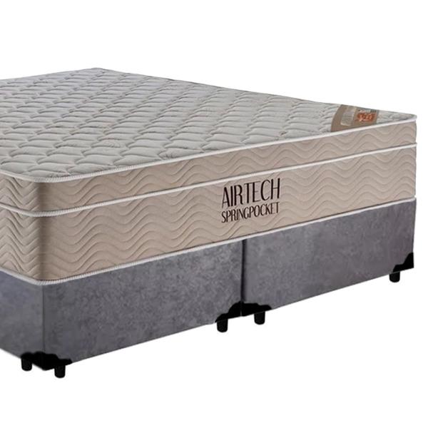 Imagem de Cama Box Casal Suede Bipartido + Colchão Ortobom Airtech Molas Ensacadas 138x188x65