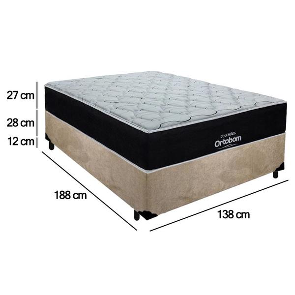 Imagem de Cama Box Casal Suede + Colchão Airtech Molas Ensacadas Antares Ortobom 138x188x67 Bege