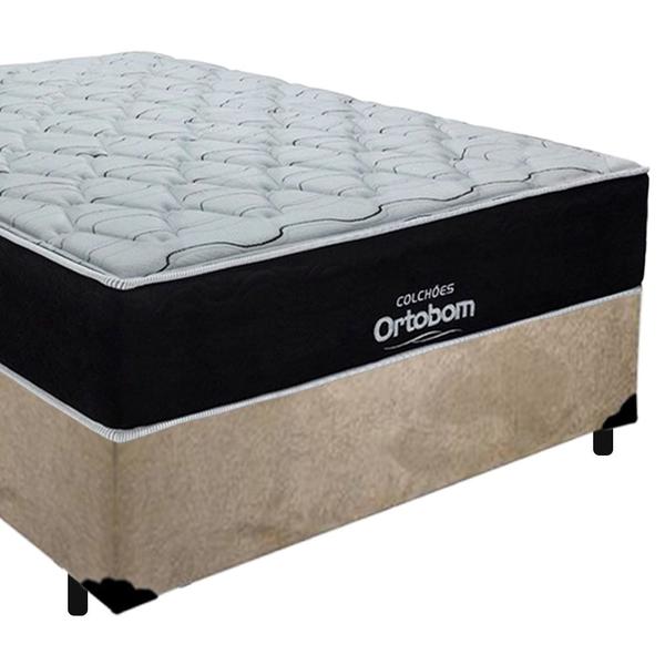 Imagem de Cama Box Casal Suede + Colchão Airtech Molas Ensacadas Antares Ortobom 138x188x67 Bege