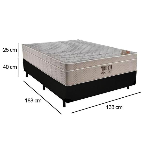 Imagem de Cama Box Casal Suede + Colchão Ortobom Airtech Molas Ensacadas 65x138x188 Preto