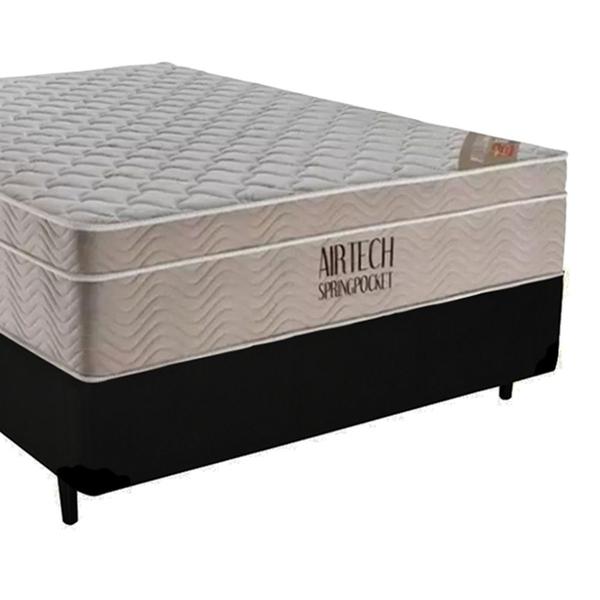 Imagem de Cama Box Casal Suede + Colchão Ortobom Airtech Molas Ensacadas 65x138x188