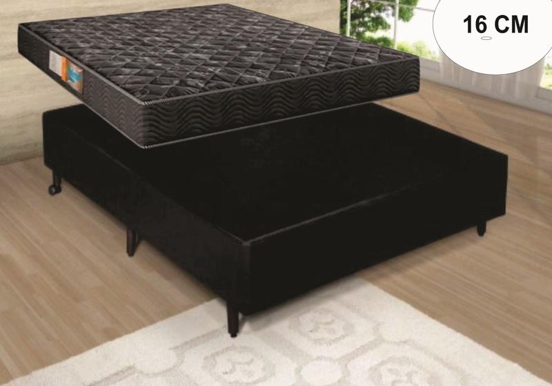 Imagem de Cama Box Casal Suede Preta  + Colchão Sleep Espuma 16 cm (1,38x1,88x43)