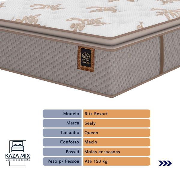 Imagem de Cama Box Cinza e Colchão Queen Ritz Resort Pillow High Tech Sealy