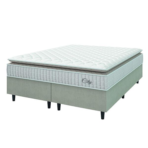 Cama Box Colchão Casal King Molas Ensacadas City Pillow Top 193x203x61cm Bege / Branco Hel...