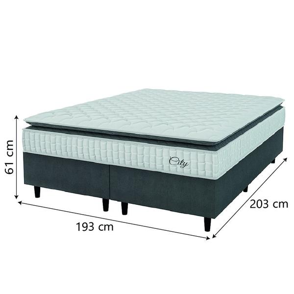 Imagem de Cama Box Colchão Casal King Molas Ensacadas City Pillow Top 193x203x61cm Cinza / Branco Hellen - Suporta até 110kg por Pessoa