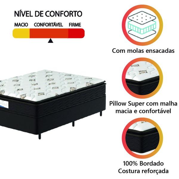 Imagem de Cama Box Colchão Casal Molas Ensacadas Granville Pillow Top 138x188x66cm Probel Marrom / Branco - Suporta até 110kg por Pessoa