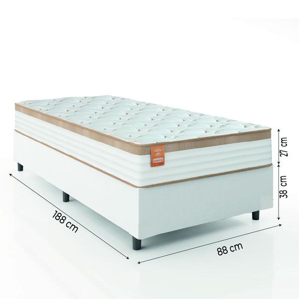 Imagem de Cama Box Colchão Solteiro Molas Ensacadas Real 88x188x65cm Linho Branco / Bege Inducol - Suporta até 130kg por Pessoa