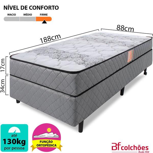 Imagem de Cama Box Colchão Solteiro Ortopédico Firme Espuma D33 Antialérgico Certificado 88x188x51cm - BF Colchões